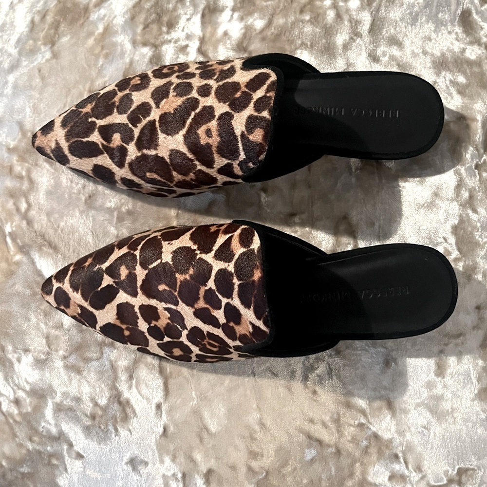 Rebecca Minkoff Chamille Too Leopard Print Calf Hair Mules 5.5
